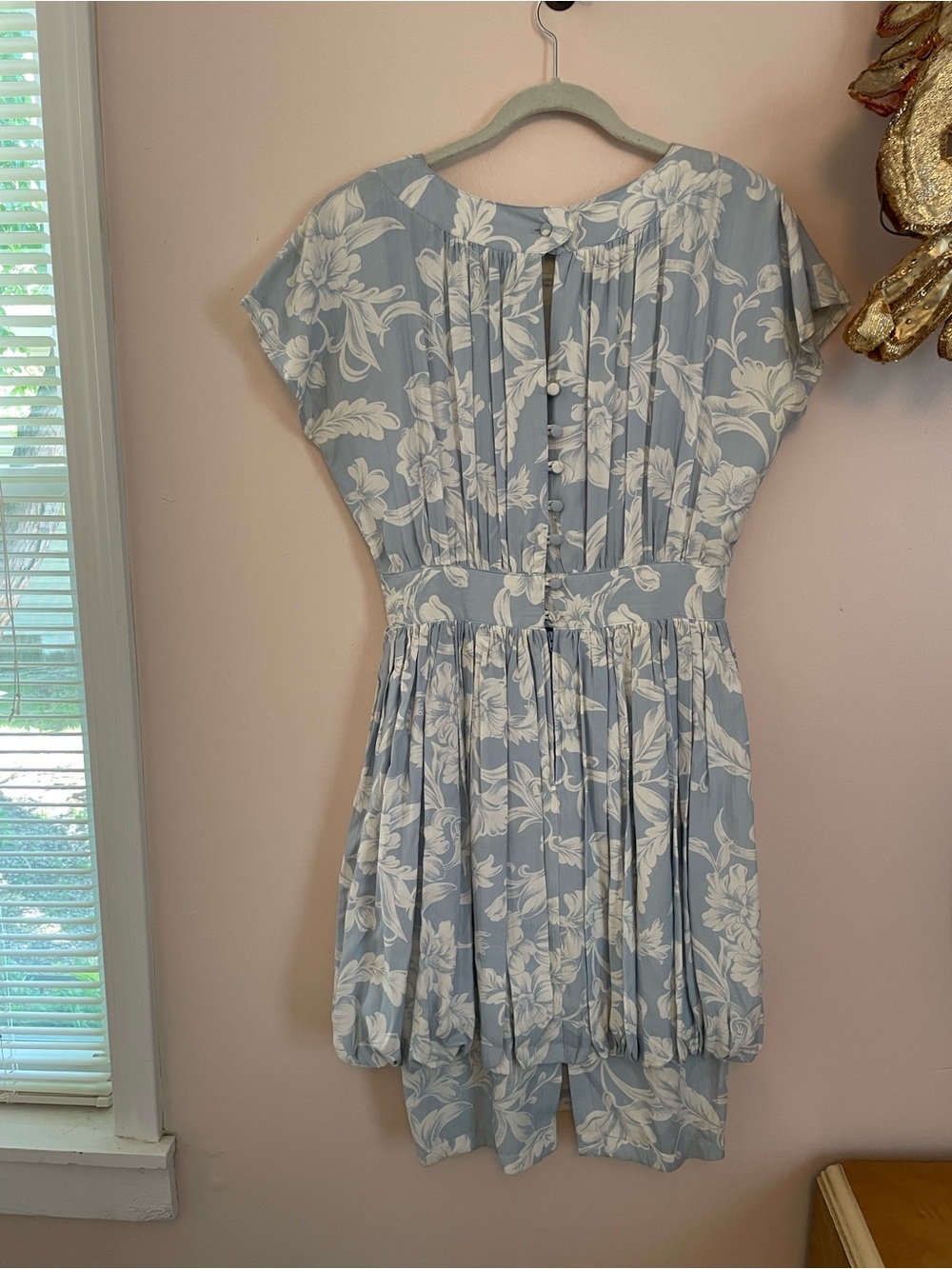 Vintage Light Blue and White Floral Mini Dress